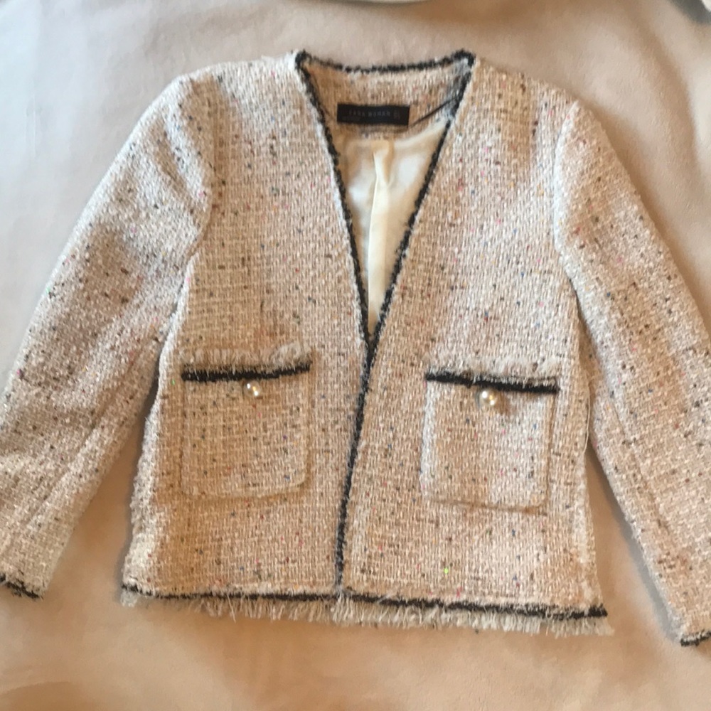 Zara White Sequined Blazer Size S